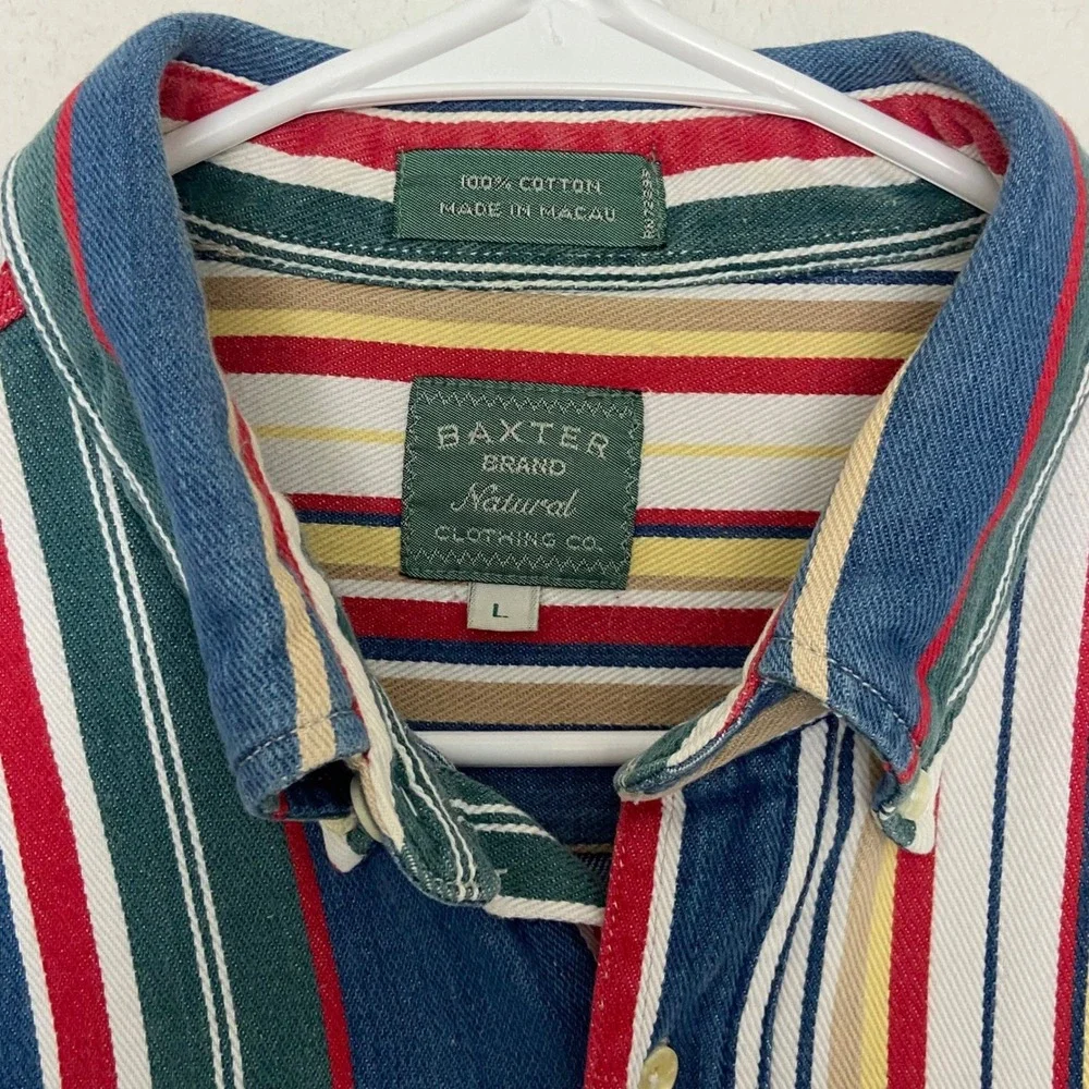 Baxter Natural Indigo Cotton Denim Striped Button Down‎ Shirt Mens L Multicolor